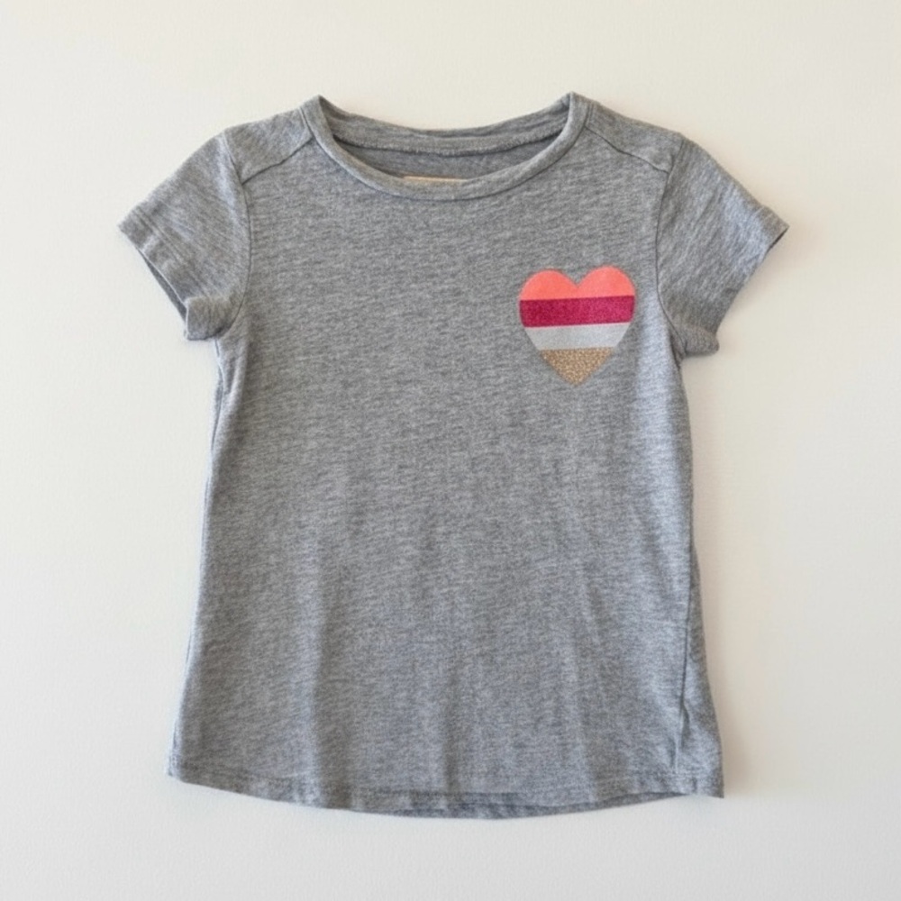 J.Crew Crewcuts Glitter Heart Tee Girls 4–5 Gray Pink Cotton